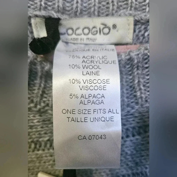 COCOGIO MADE IN ITALY GRAY CABLE KNIT PONCHO ONE SIZE  ACRYLIC/WOOL/VISCOSE NWT - Picture 5 of 8